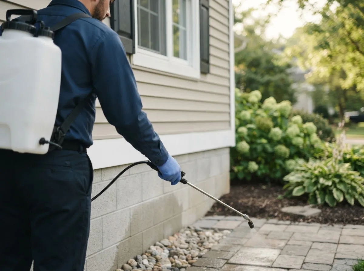 Pest control technician inspecting a home in Worden, IL